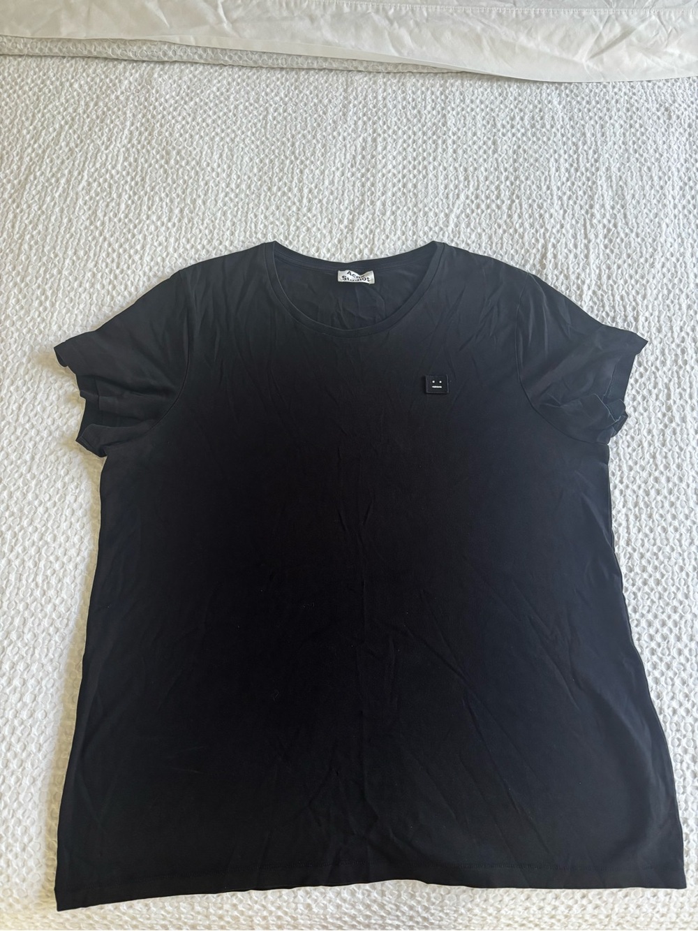 Acne Black Short Sleeve Crew Tee with Small Face Patch